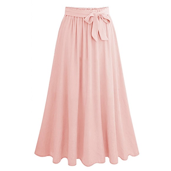 Plus Size Tie Waist Chiffon Pleated Maxi Skirt - Picture 1 of 5